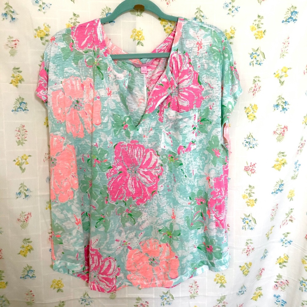 XL Lilly Pulitzer Duval Notch Linen Top Beach Walk